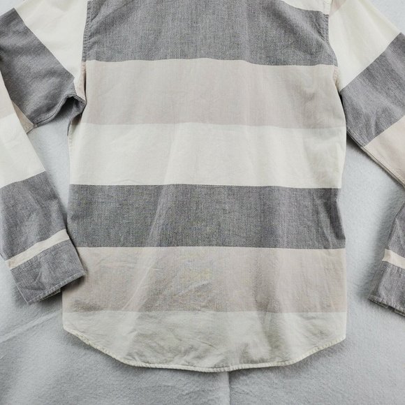 GUESS Shirt Men's Long Sleeve Striped Casual Button Up Oxford White Tan Large - Picture 9 of 12
